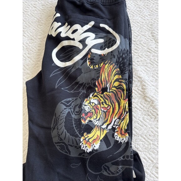 Ed Hardy Mens Love Kills Slowly Tiger Double Sided Sweatpants Black Sz L - Picture 9 of 9